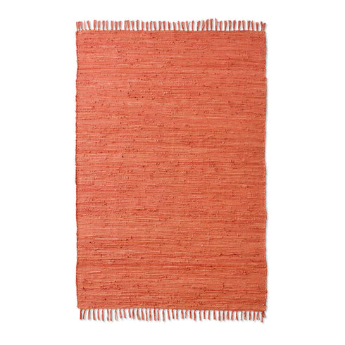 Flicken-Teppich 100% Baumwolle | Waschbarer Fleckerl mit Fransen | Terracotta